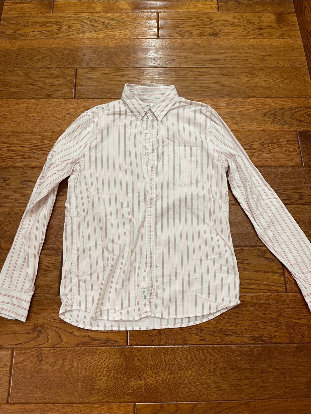 Hollister White Button-Down Shirt with Red Pinstripes